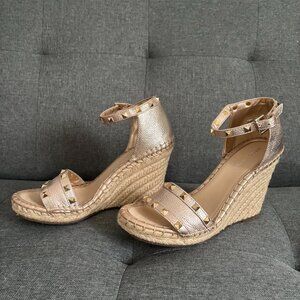 Marc Fisher Studded Metallic Leather Wedge Sandals